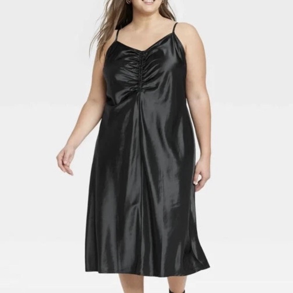 A New Day Satin Ruched Black Midi Dress size XXL - Picture 1 of 4
